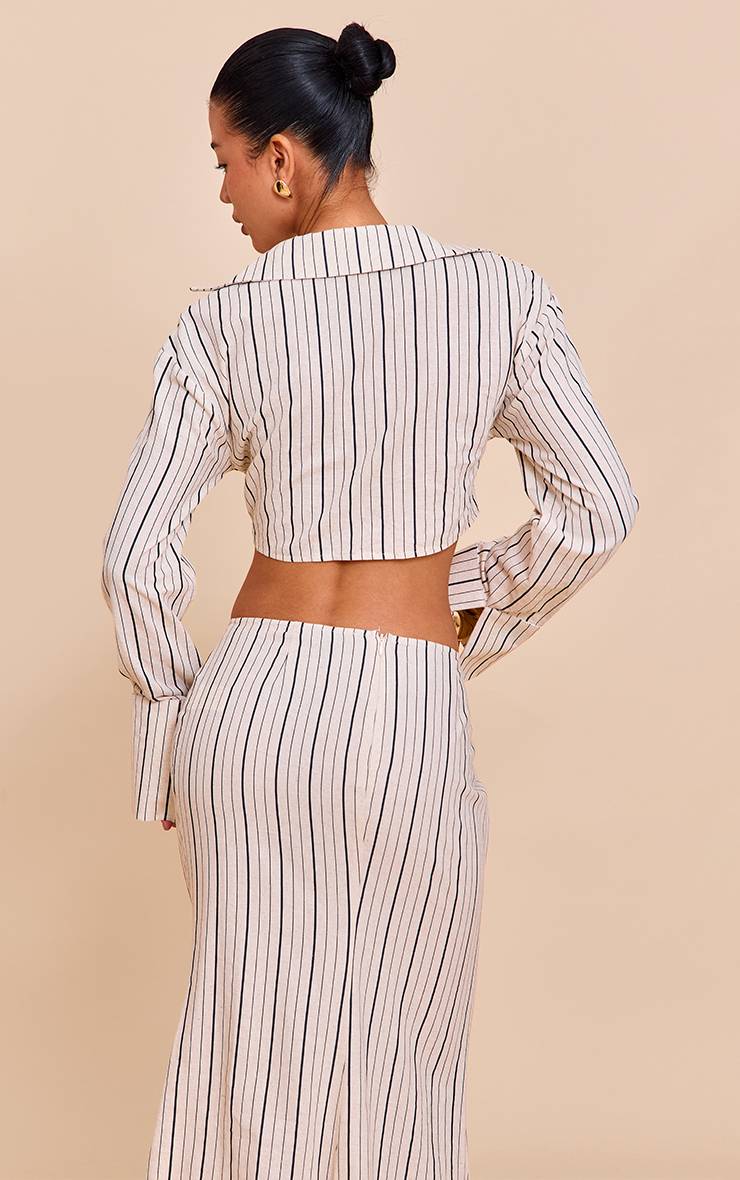 Sand Stripe Ensemble Chemise Courte À Nouer Devant En Mélange De Lin