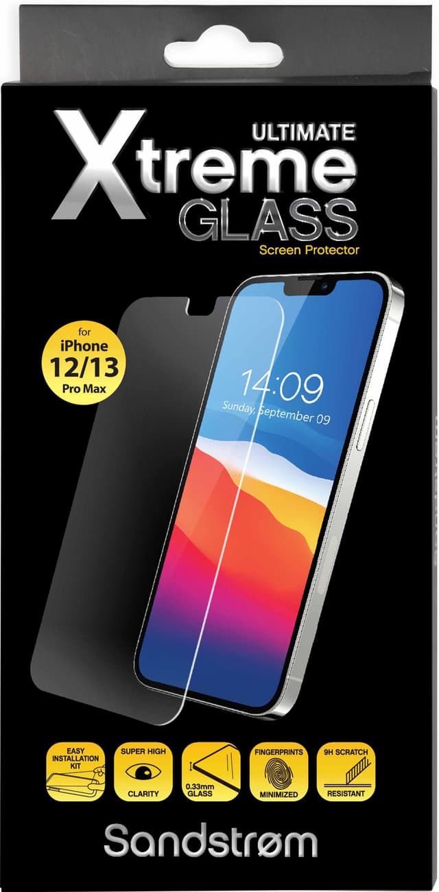 Sandstrøm flad skærmbeskytter i glas til iPhone 12 Pro max/ 13 Pro max/ 14 Plus