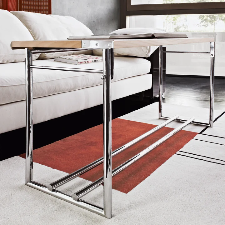 ClassiCon - Menton Beistelltisch, drehbar, Buche natur / Chrom / Linoleum schwarz / grau