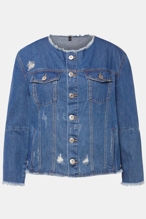 Jeansjacke, Regular Fit, Destroy-Effekte, Patches, Rundhals, Langarm