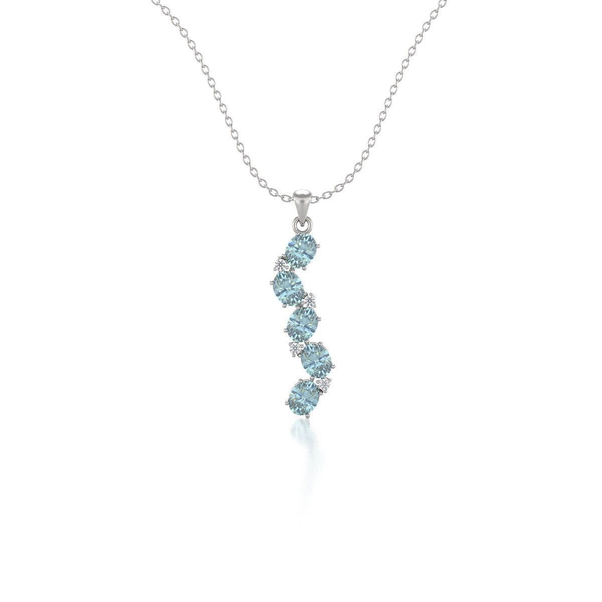 Collier Pendentif ADEN Or 585 Blanc Aigue-Marine et Diamants Chaine Or 585 incluse 1.78grs
