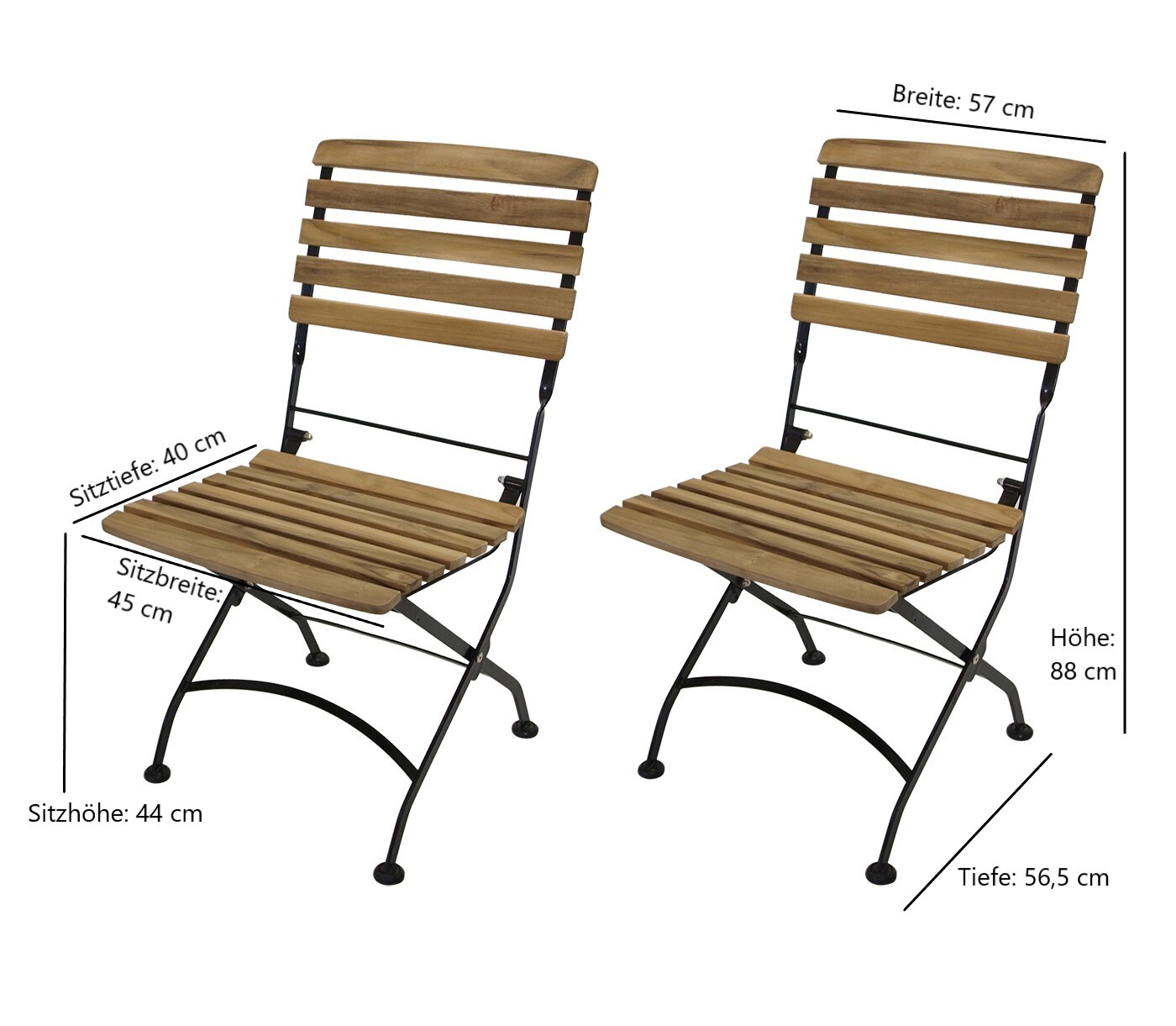 DEGAMO Klappstuhl JAKARTA, Flachstahl schwarz + Teakholz, 2-er Set