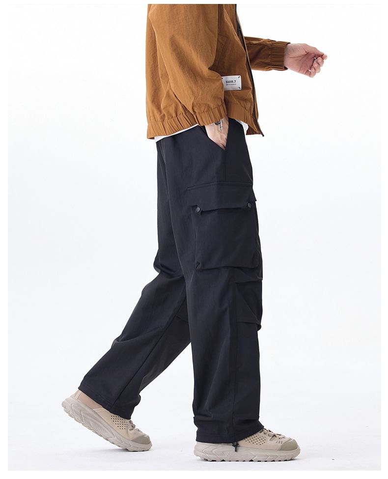 Nataro - Effen cargobroek met hoge taille en wijde pijpen
