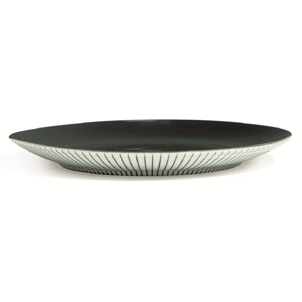 Assiette à dessert en porcelaine décor rayures soleil