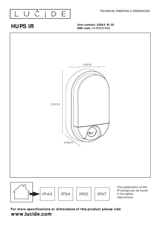 Lucide HUPS IR Wandlamp - Zwart