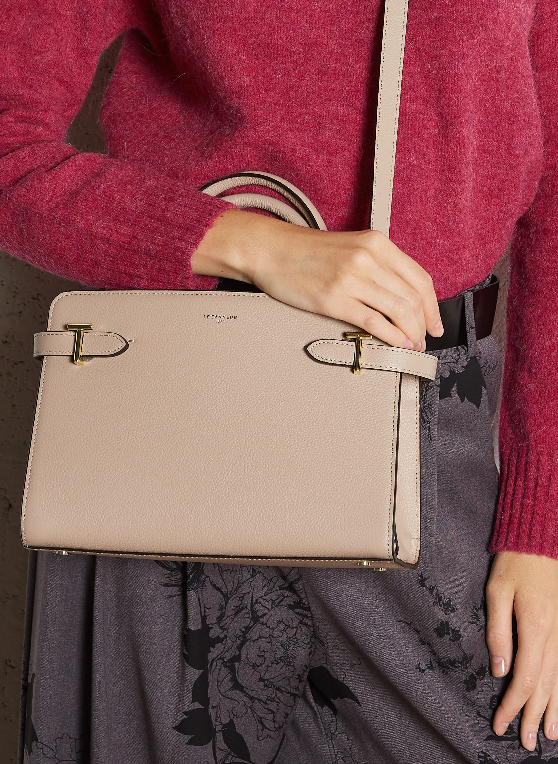 EMILIE - Sac à main en cuir grainé | Beige