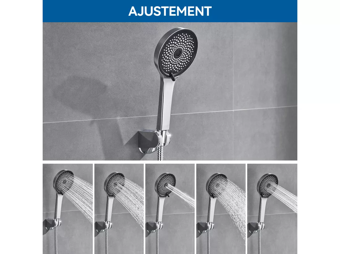 Robinet Baignoire Cascade Auralum max,Chromé,avec Douchette 5 Fonction,Mitigeur en Laiton+Ensemble Salle Bain Accessoire 6 Pièces,Inox,Brossé