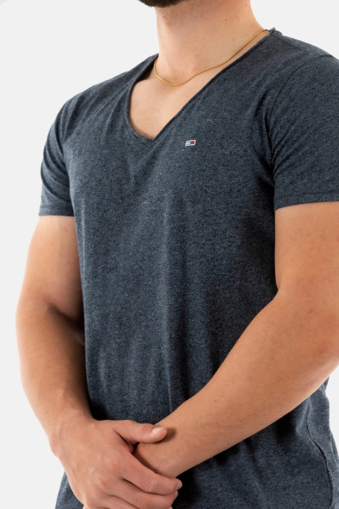 Tee shirt tommy jeans slim jaspe v neck c1g dark night navy