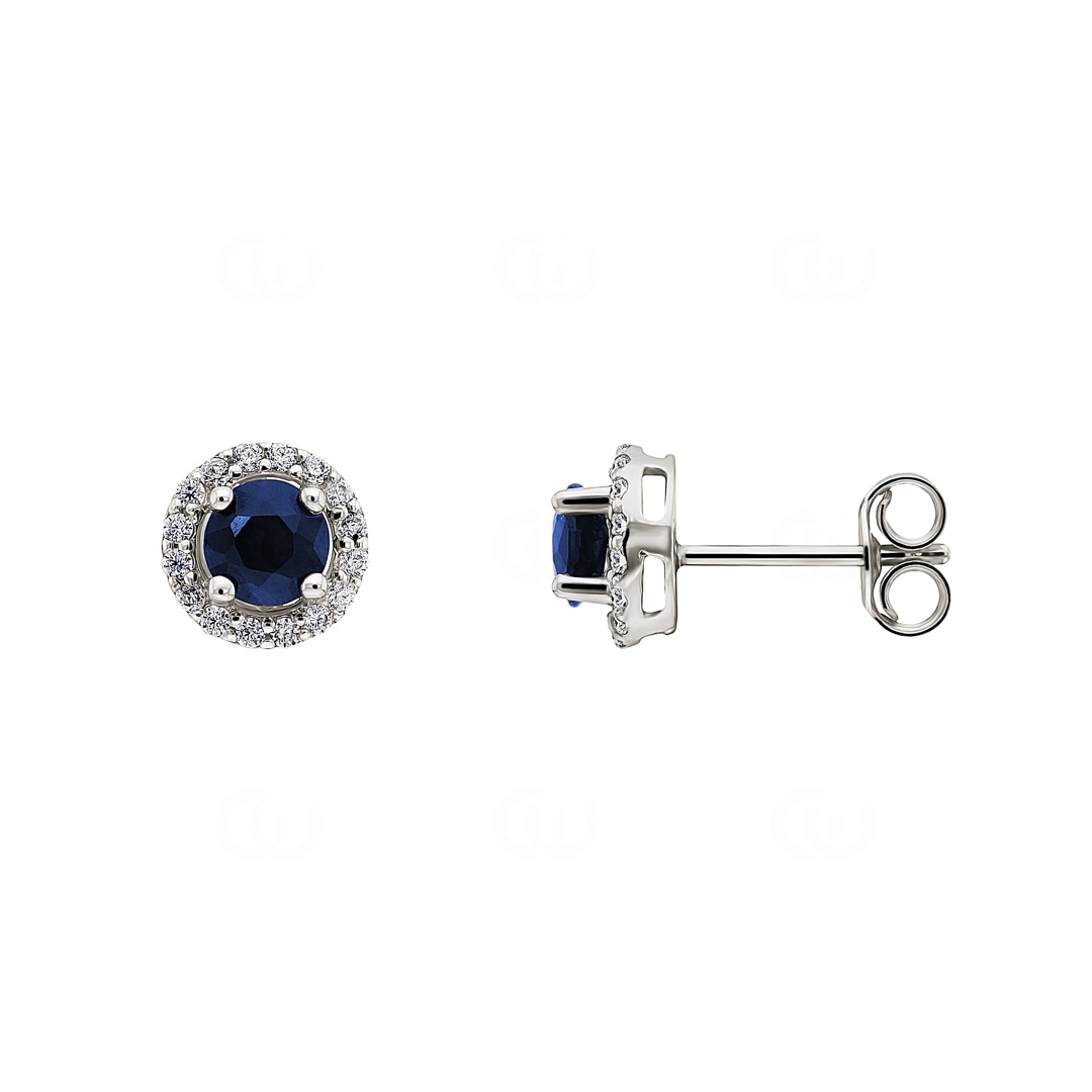 Ohrstecker 750/18 K Weissgold mit Saphir rund & Zirkonia