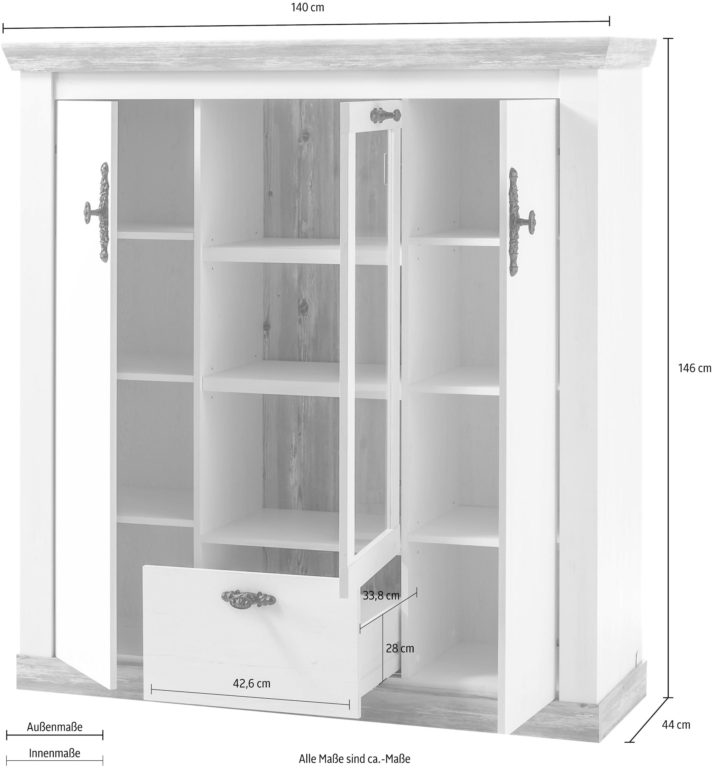 Home affaire Highboard »Florenz« im romantischen Landhaus-Look, Breite 140 cm