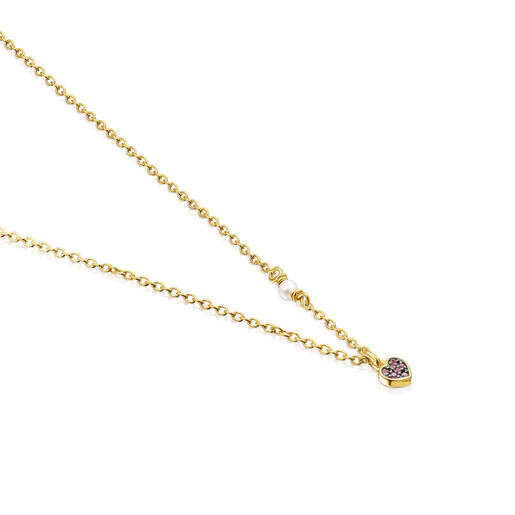 Colar TOUS New Motif com banho de ouro 18k sobre prata e coração de ametista