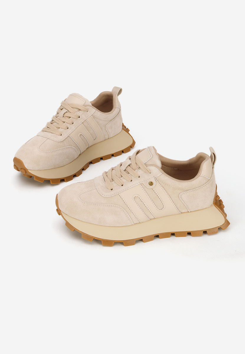Baskets pour femme en cuir beige Naturală Jomelia V2