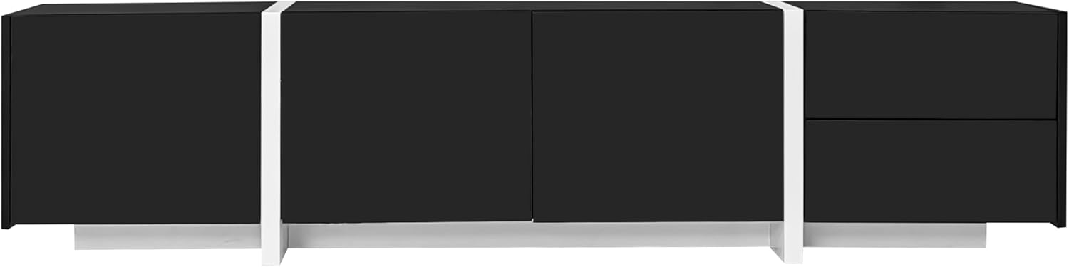 Merax TV-Schrank 170x30x39cm mit LED, Lowboard in Hochglanz mit Weiß Tischbeinen, DREI Türen, Schublade und Klapptür, viel Stauraum für Wohnzimmer, Schwarz