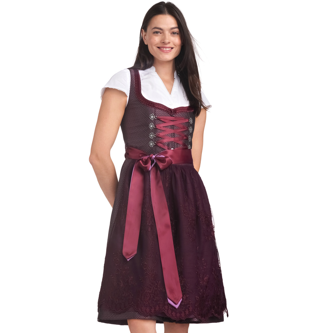 Gina Benotti Damen Dirndl mit floralem Muster weinrot
