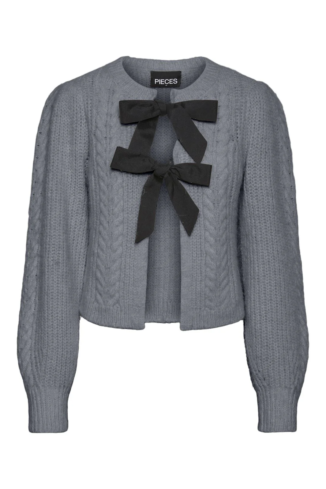 Pieces Pcrow Ls O-Neck Bow Knit 4673611 medium grey melange black woven bows