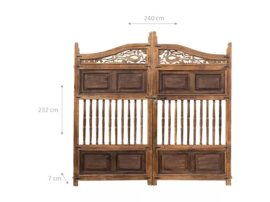 BISCOTTINI Portail - Bois Massif et Fer Finition Antique - Clôture en Fer - Portail en Métal - Porte Décorative - Portail d'Entrée - Clôture en Bois - Intérieur et Extérieur - 240x7x232cm