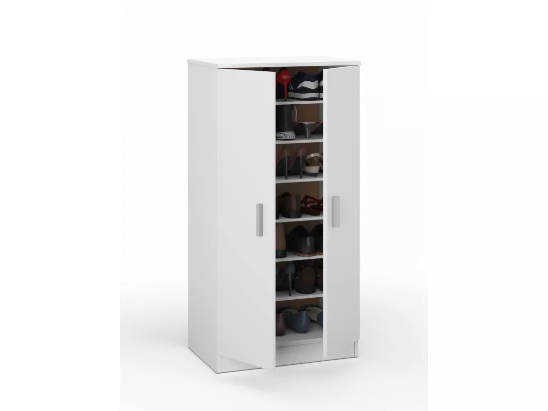 Armoire polyvalente Dbonucc, Armoire auxiliaire avec 2 portes, Armoire à chaussures basse avec 6 étagères, Étagère à chaussures moderne, 55x36h108 cm, Blanc