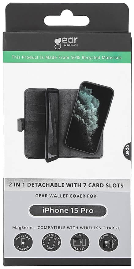 Gear 2-i-1 iPhone 15 Pro 7-kort pungetui (sort)