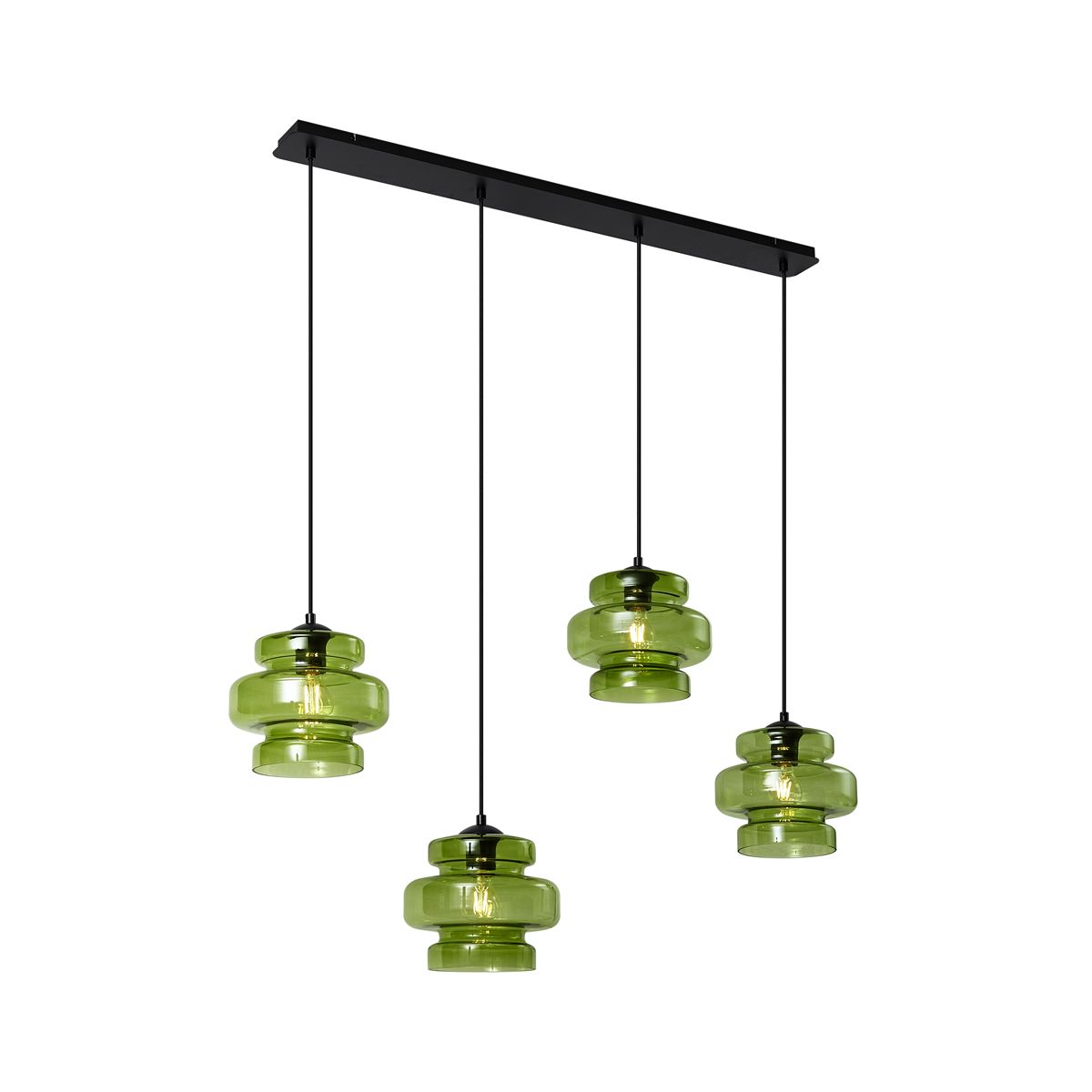 Retro hanglamp zwart met groen glas 4-lichts - Denise