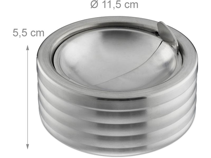 relaxdays Aschenbecher mit Deckel Silber Wind- und wetterfester Aschenbecher