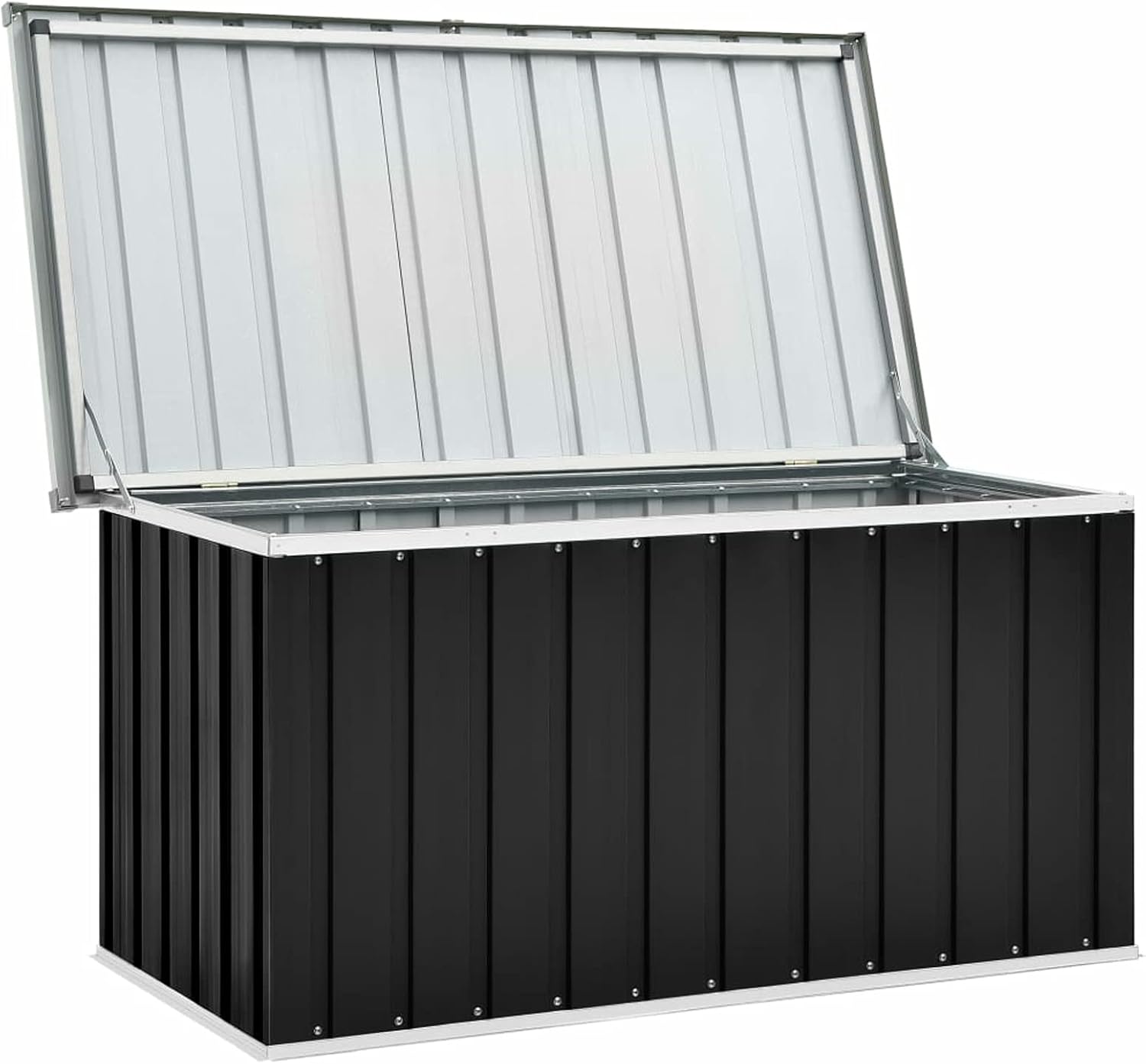 IKAYAA Gartenbox aus Metall Groß Garten Auflagenbox XXL Garten Aufbewahrungsbox Gartenbox Kissenbox Gerätebox Gartentruhe für Gartengeräten Poolzubehör Spielzeug 129 x 67 x 65 cm Anthrazit