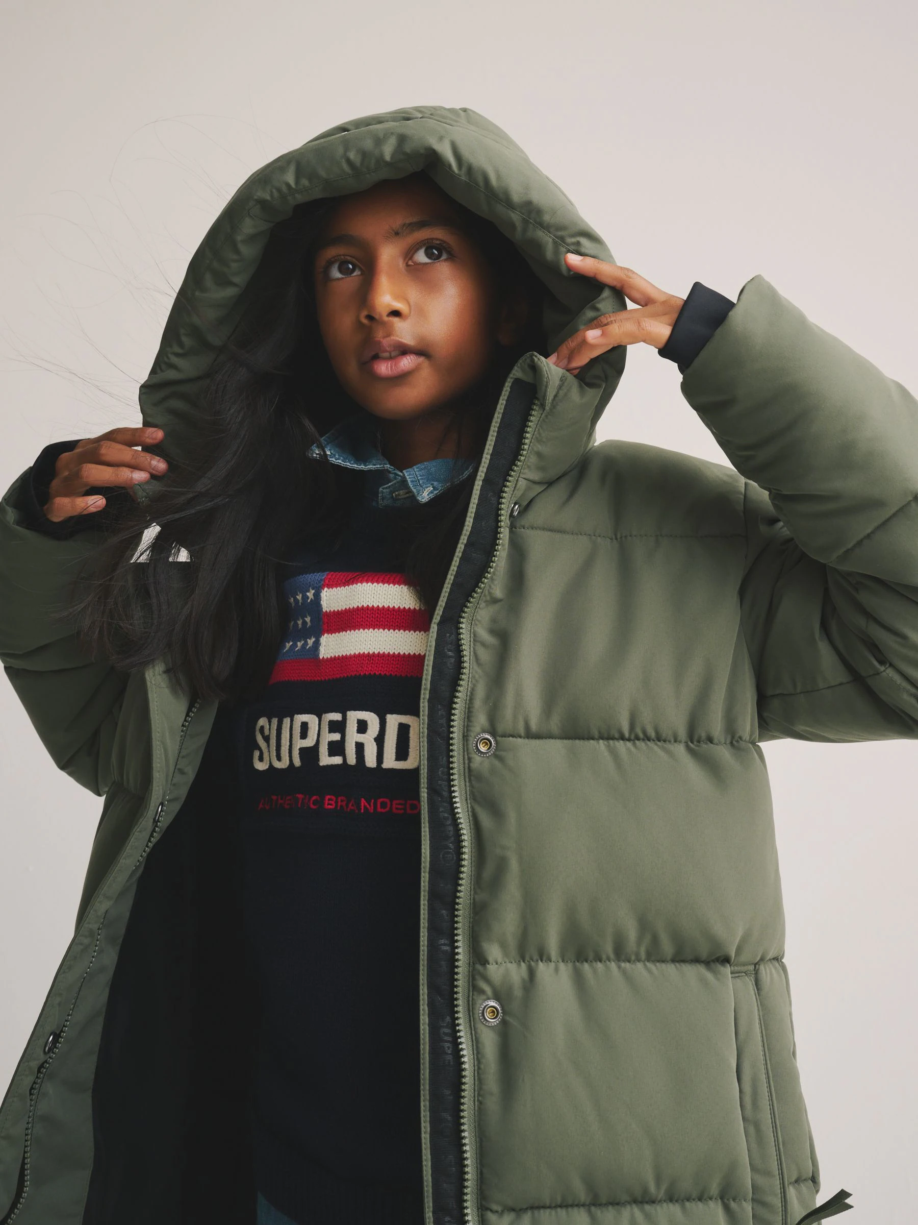 Groen - Superdry - Lange gewatteerde jas