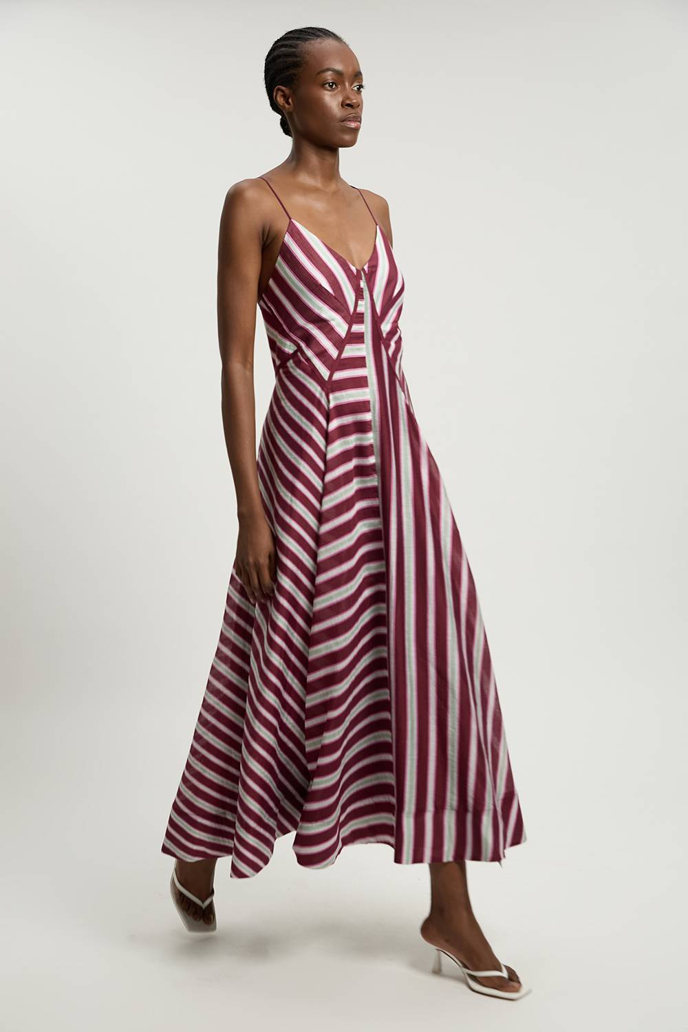 KarenMillen Robe Midi Tissée À Rayures Et Bretelles Fines