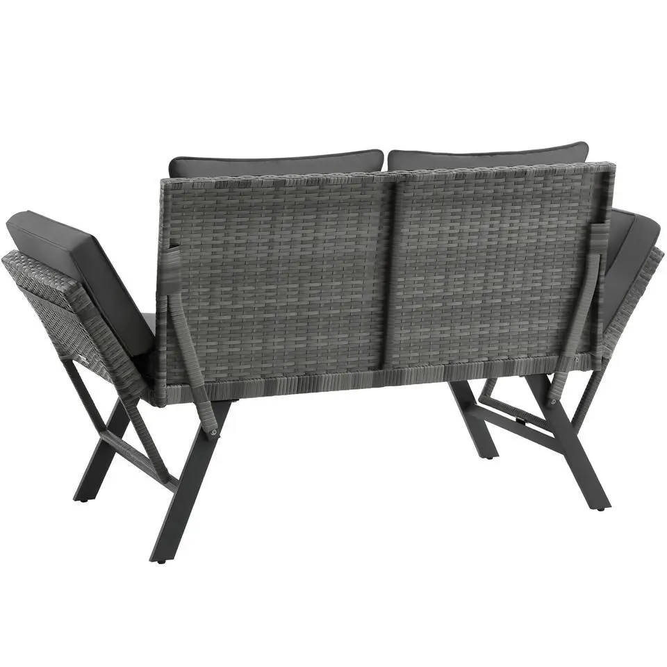 tectake Wicker-loungesofa Sintra, verstelbare armleuningen, 2in1, Grijs