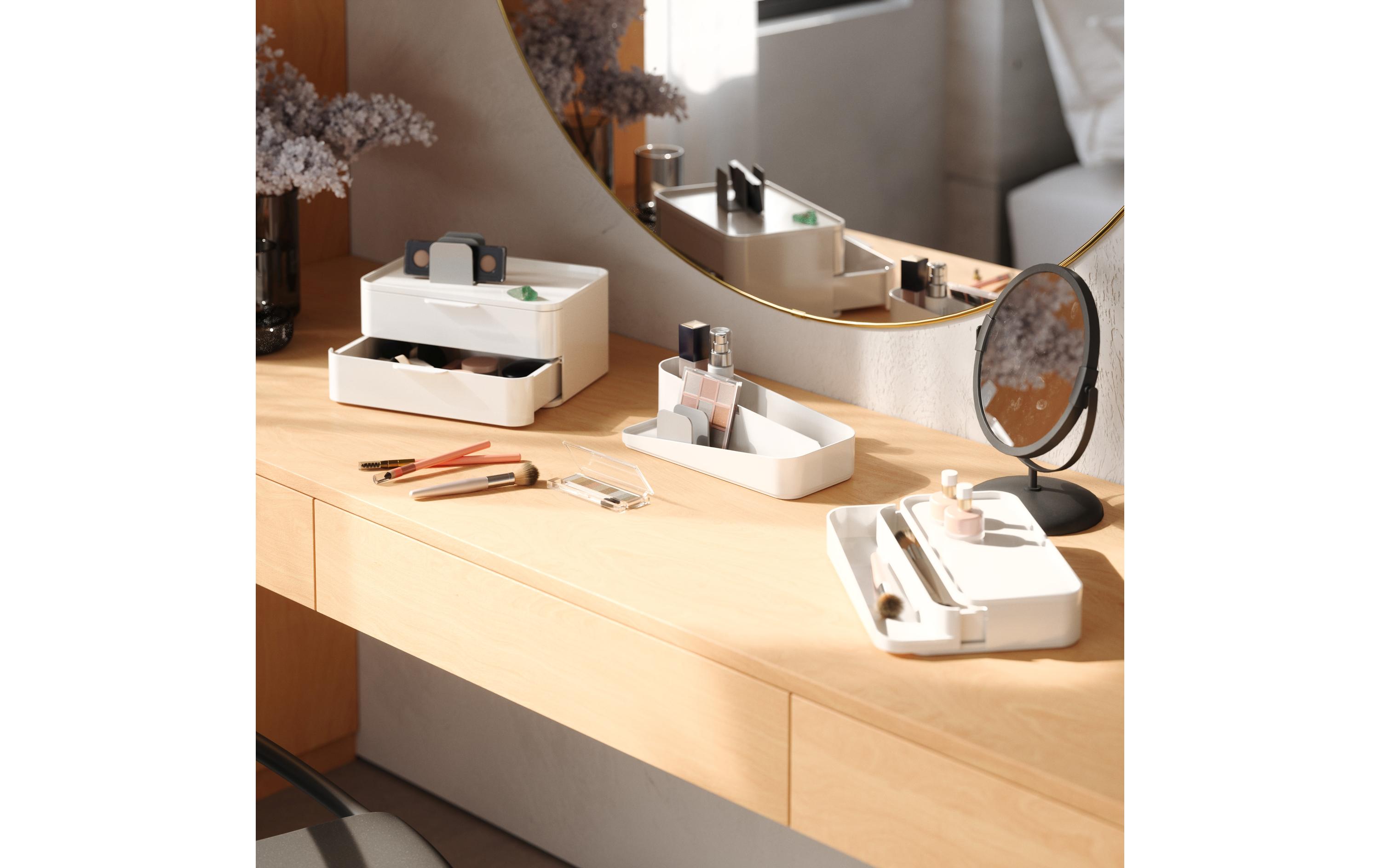 Bad-Utensilienhalter Glam Grau/Weiss, Recycled KunststoffMakeup-Organizer