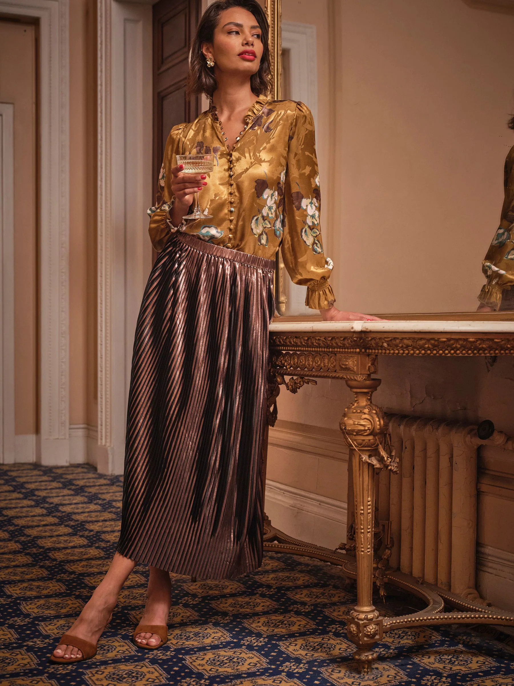 FatFace Pleated Midi Skirt