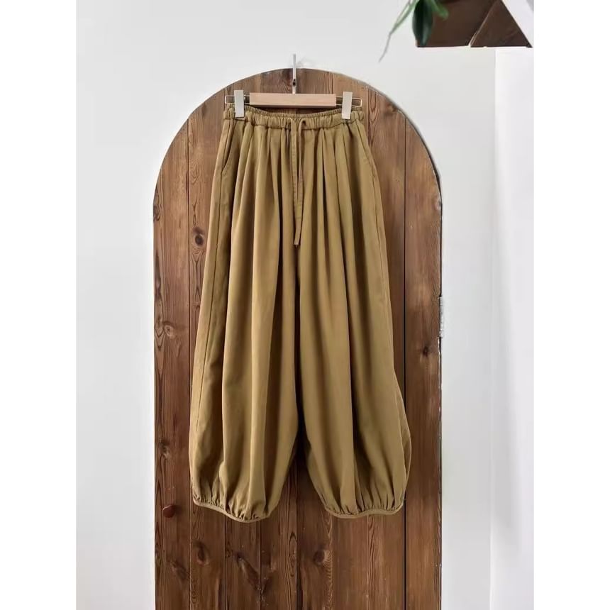Fluffush - Effen, cropped baggy broek met trekkoord in de taille
