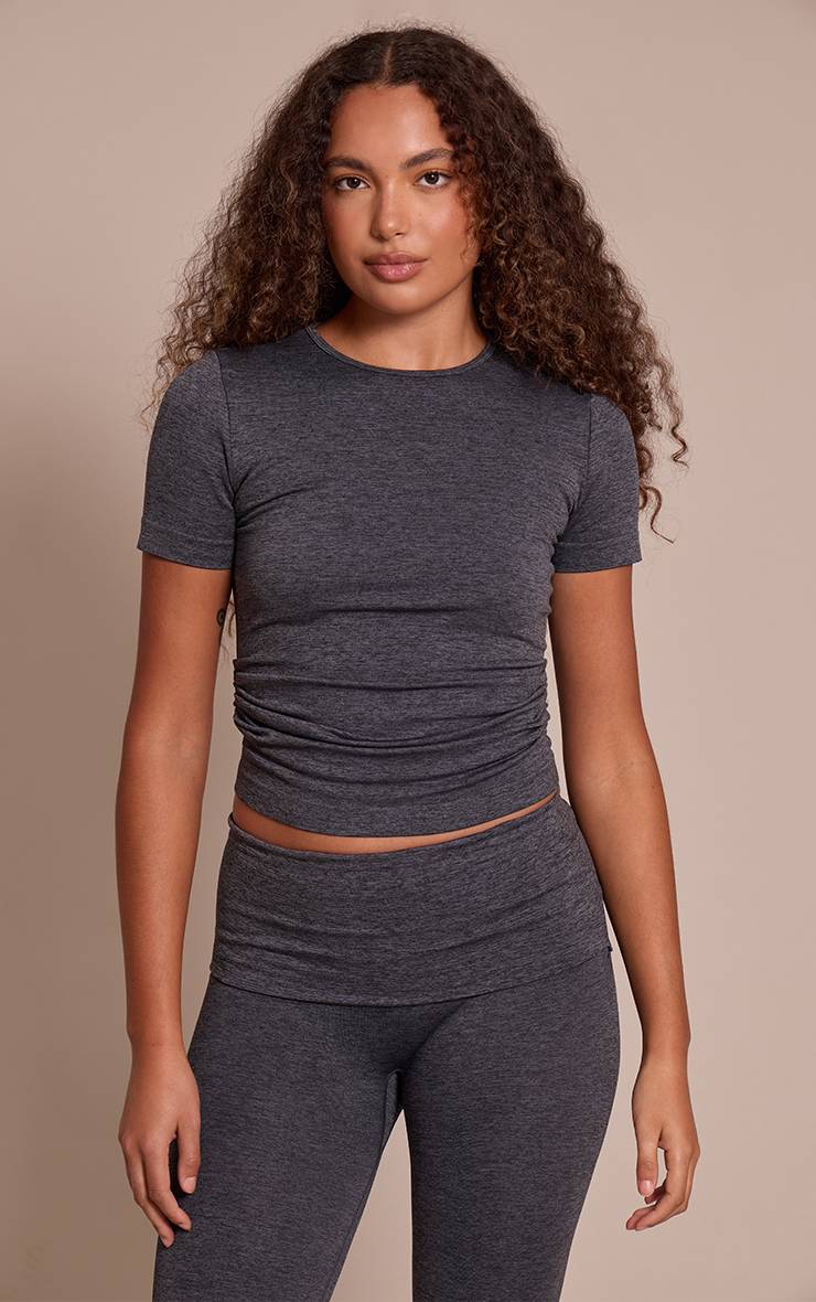 Charbon Haut De Sport Tall Sans Couture Chiné À Fronces Latérales Et Superposition