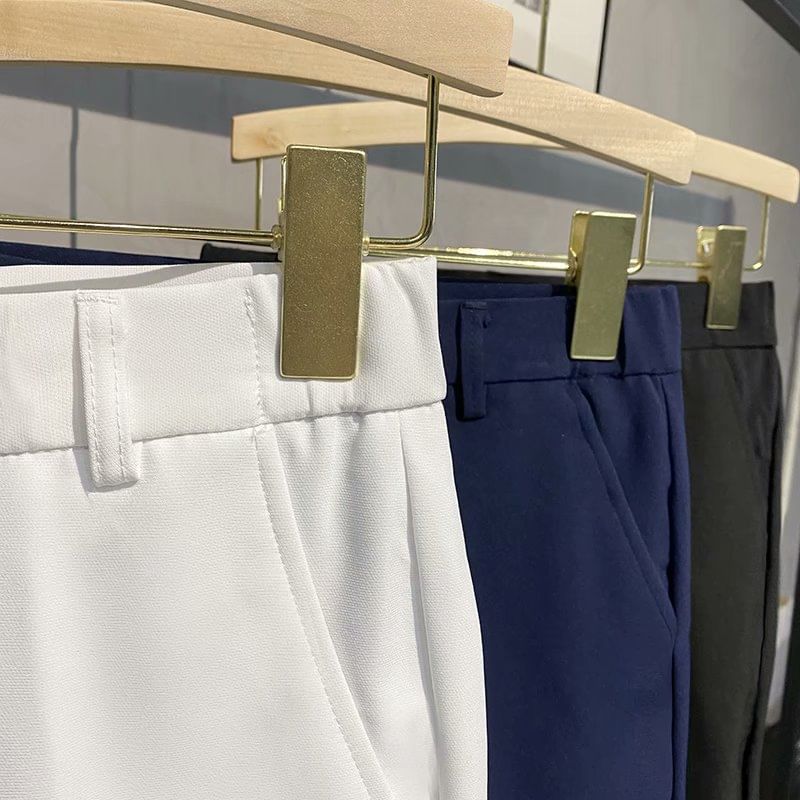 Nataro - Mid Rise Plain Cropped Tapered Dress Pants