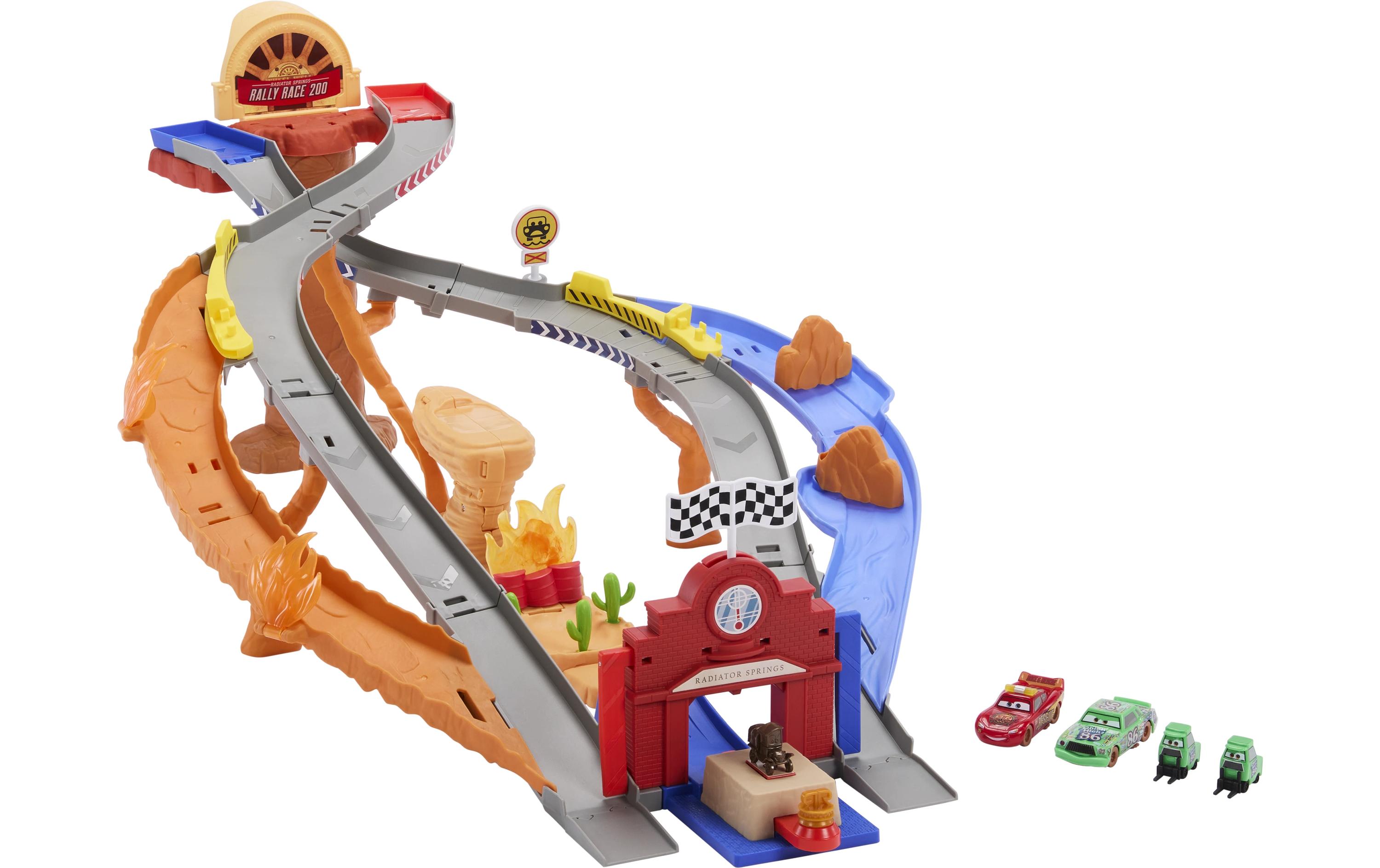 Disney Cars Radiator Springs Race & RescueRettungsweg-Rennstrecke Spielset mit 4 Spielzeugautos
