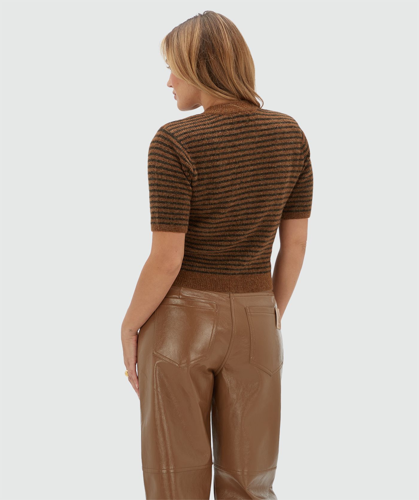 JV-CASSIE regular fit vest met wol - brown stripe