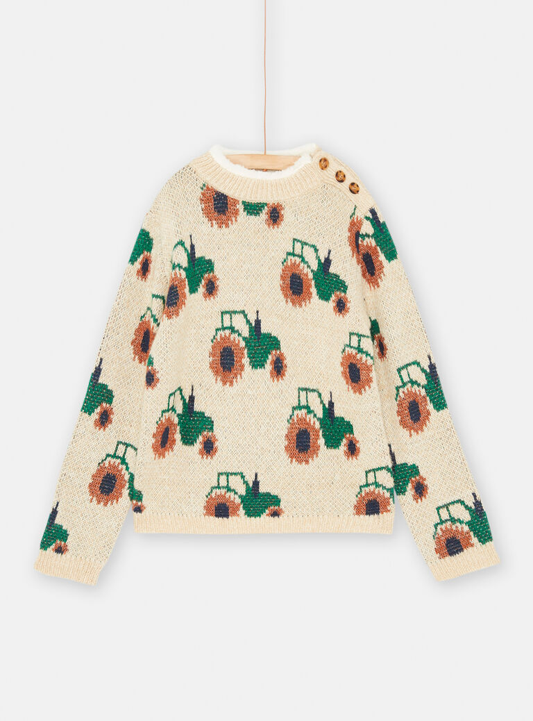 Pull blanc crème imprimé pour garçon