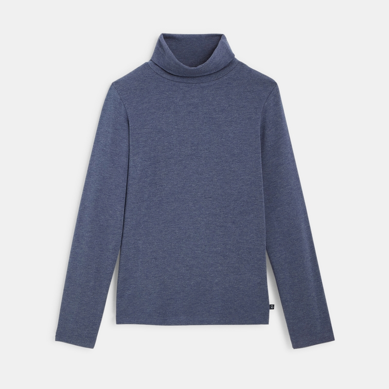 T-shirt stretch col roulé uni bleu garçon