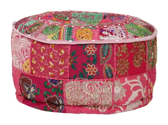 Pouf rond en coton en patchwork fait à la main 40 x 20 cm Rose