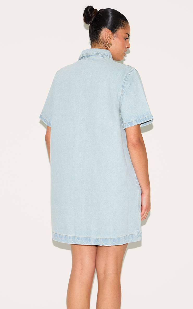 Bleu Clair Robe Chemise En Denim Grande Taille À Coutures Contrastées