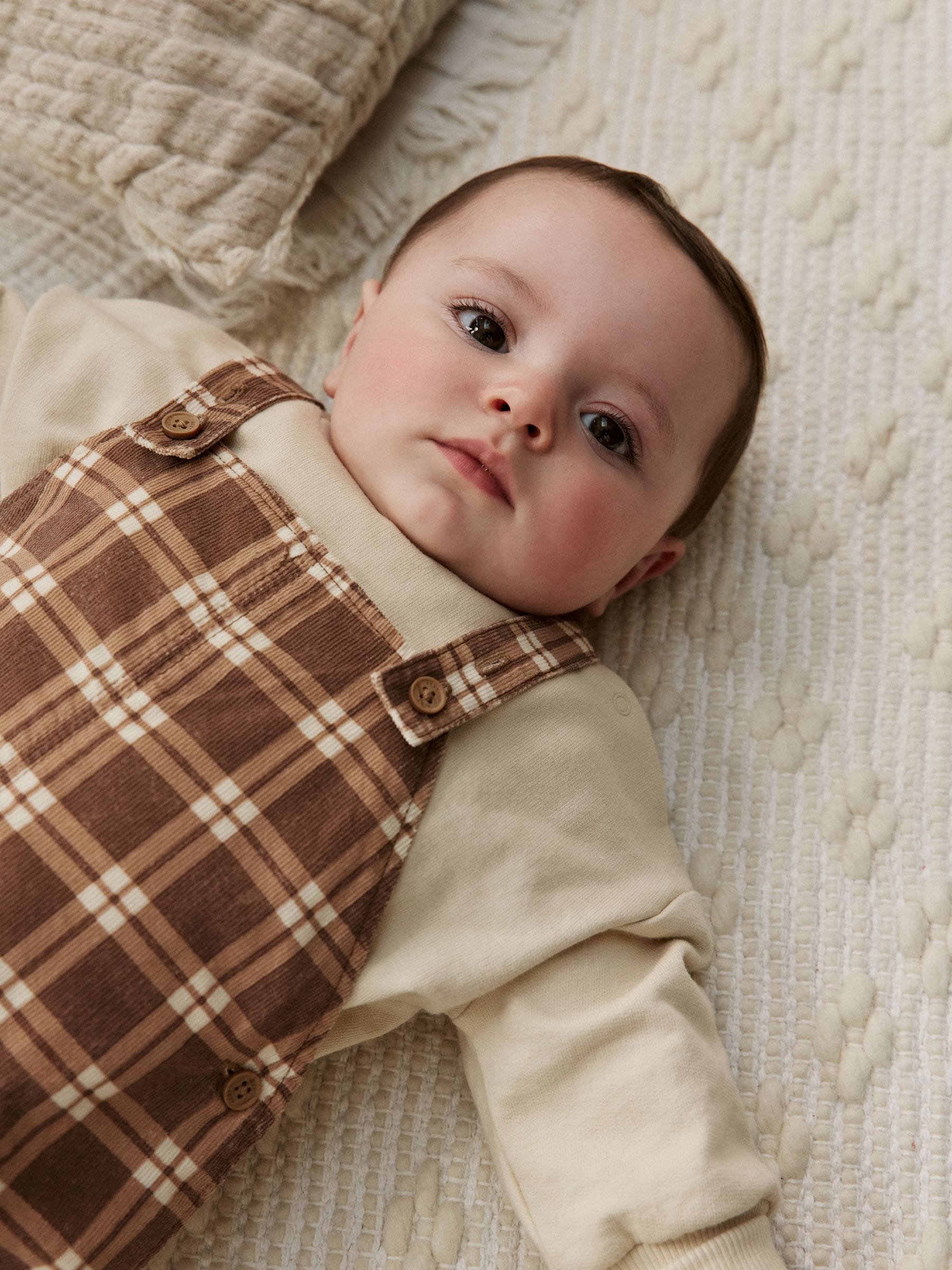 Bruin geruit - Babyset van corduroy tuinbroek en rompertje (0mnd-2jr)