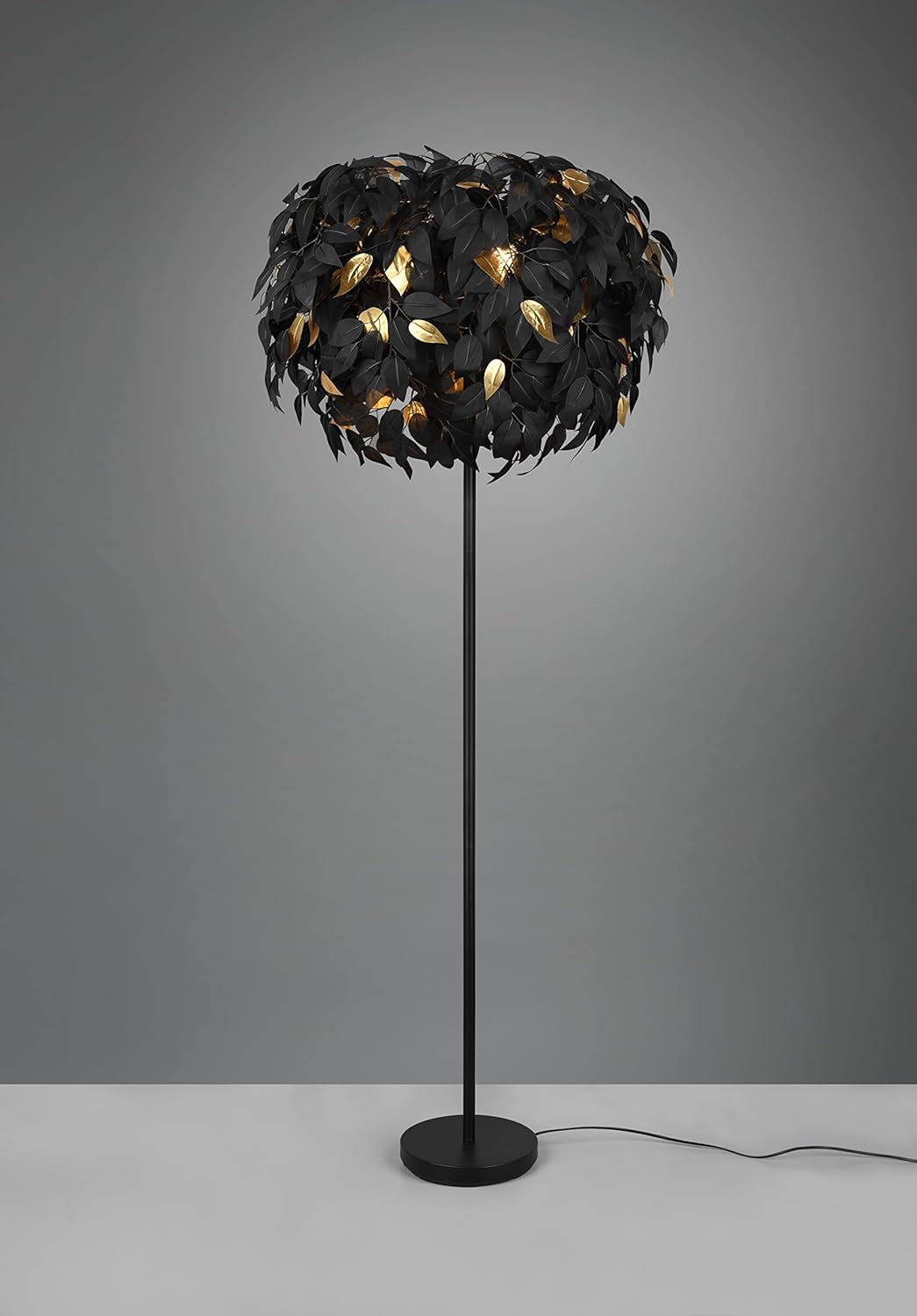 RL LIVE YOUR LIGHT Reality Leuchten Stehleuchte Leavy R40463032, Metall schwarz, Schirm Kunststoff schwarz/goldfarbig, exkl. 3x E14