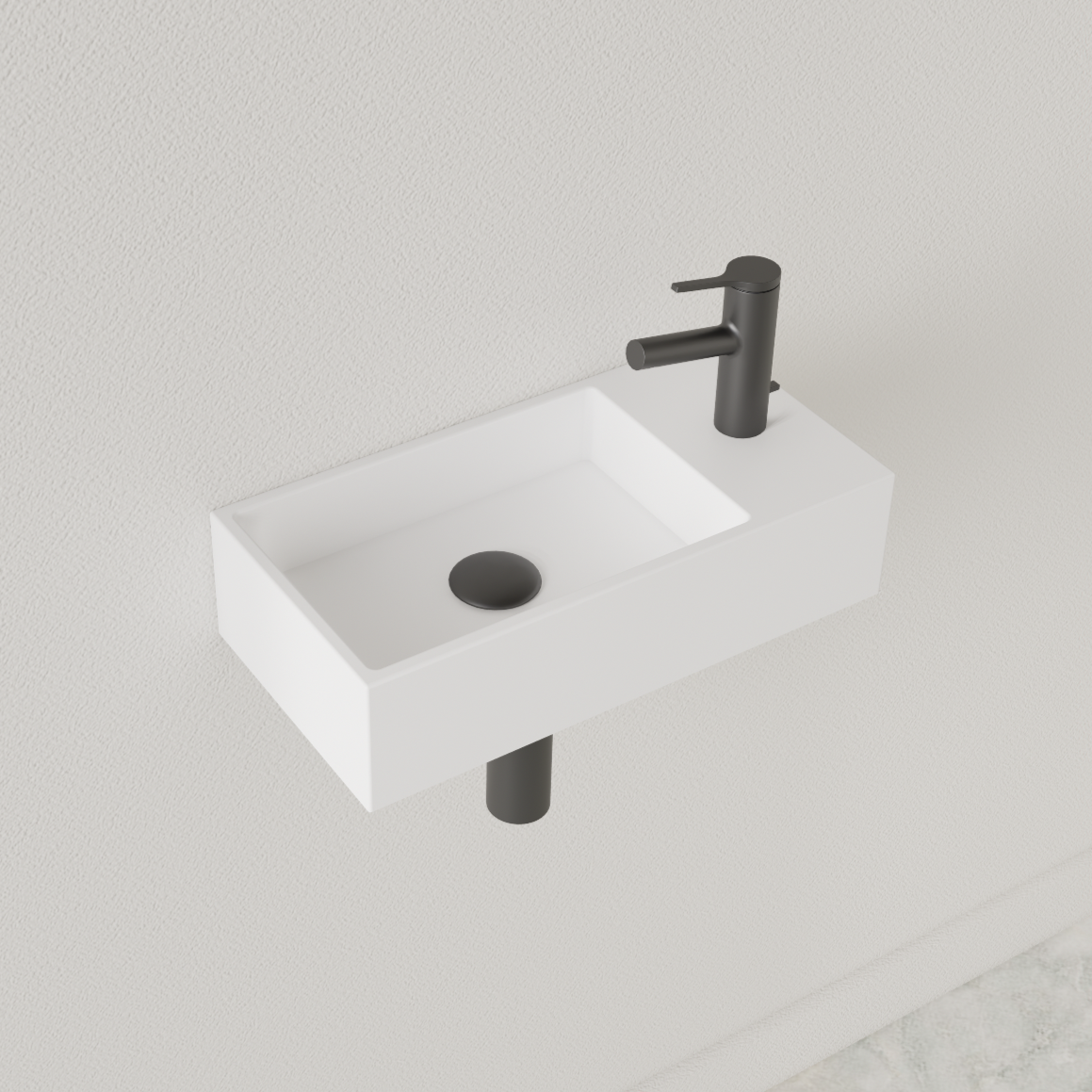 Sanigoods Nano fontein rechts wit glans met kraangat 36x18cm
