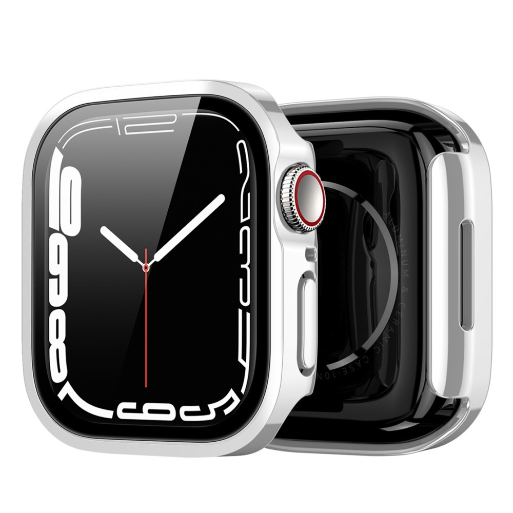 Apple Watch (41mm) Hardcase Bumper Hülle mit Galvanisiertem Rahmen   Display Schutzglas - Silber