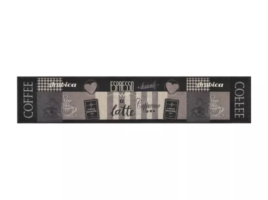 Tapis de cuisine lavable impression café noir 60x300 cm velours