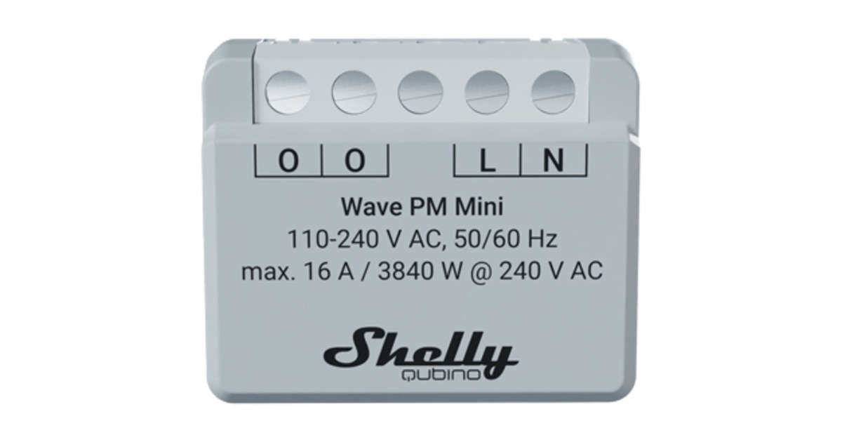 ShellyQubino Wave PM Mini relais  (Lichtgrijs/wit, 1-kanaals, Z-Wave)