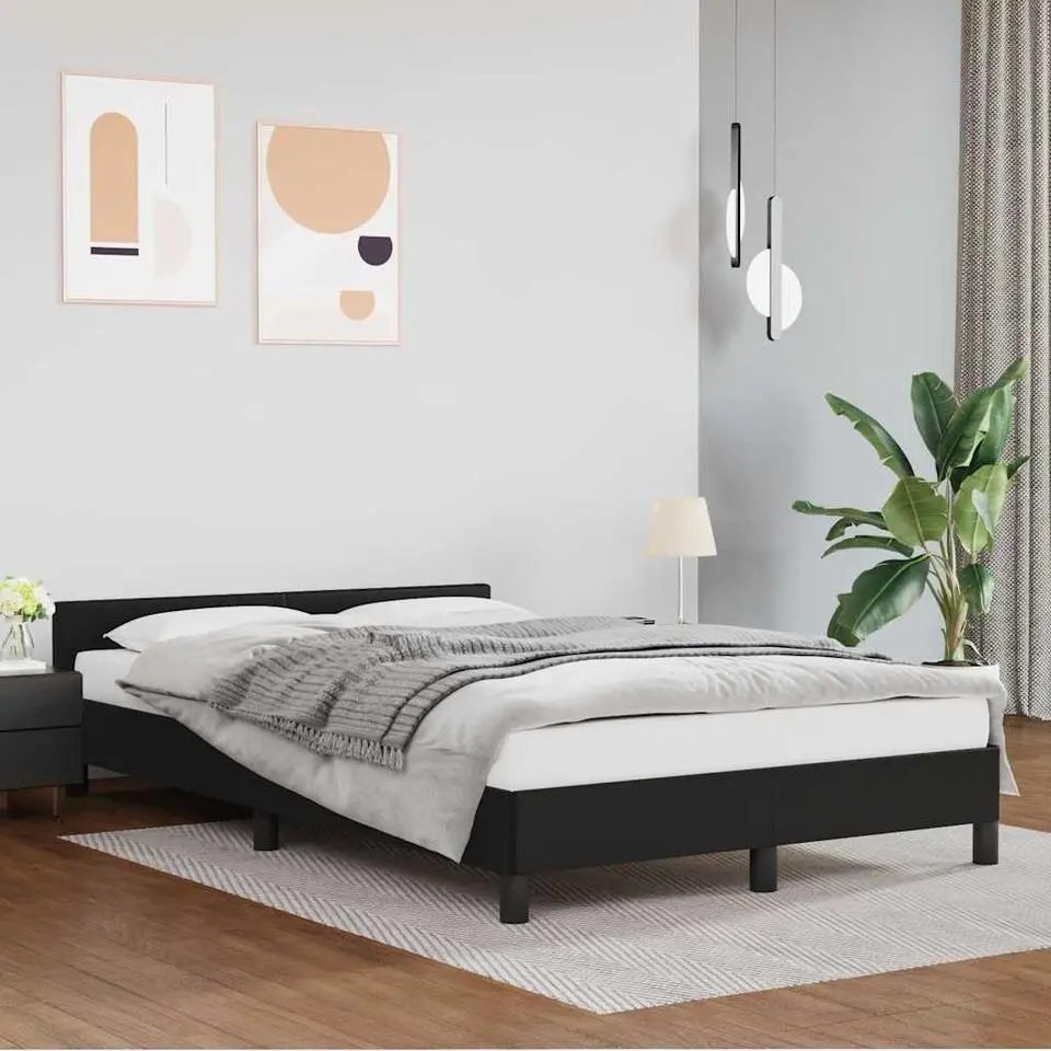 vidaXL - Bed frame met hoofdeinde zonder matras - Zwart - Kunstleer - 120x200 cm