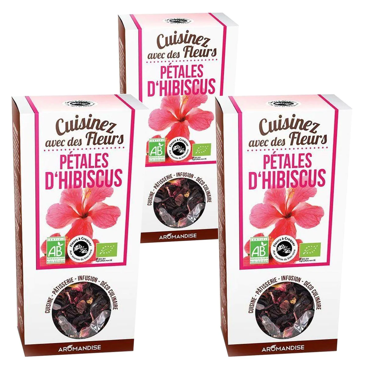 Fleurs comestibles bio pétales d'hibiscus 240 g Aromandise