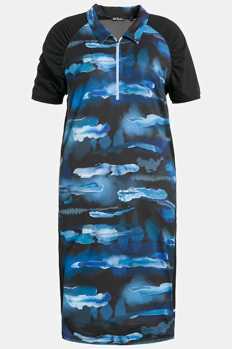 Kleid, Aquarell, Innenshorts, V-Ausschnitt, Halbarm