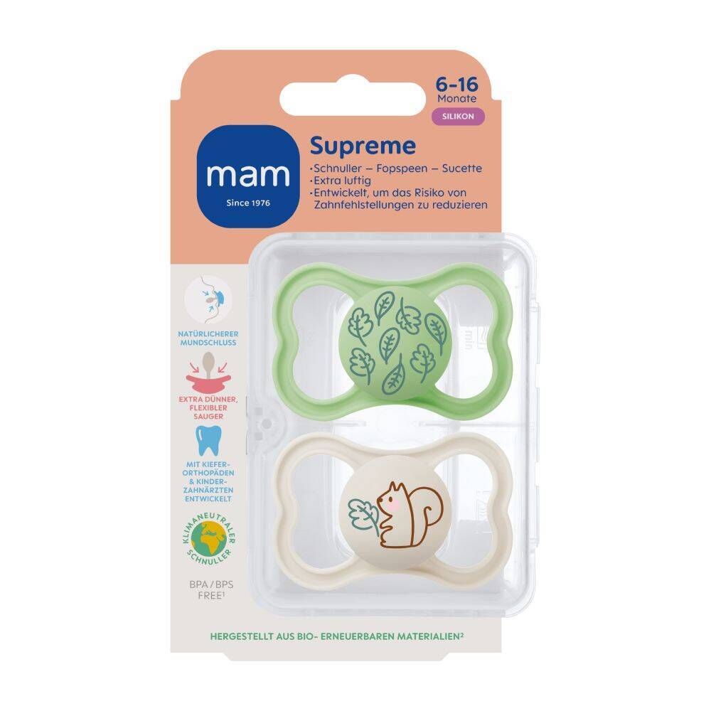 MAM Supreme Silikonschnuller 6-16 Monate, grün/beige