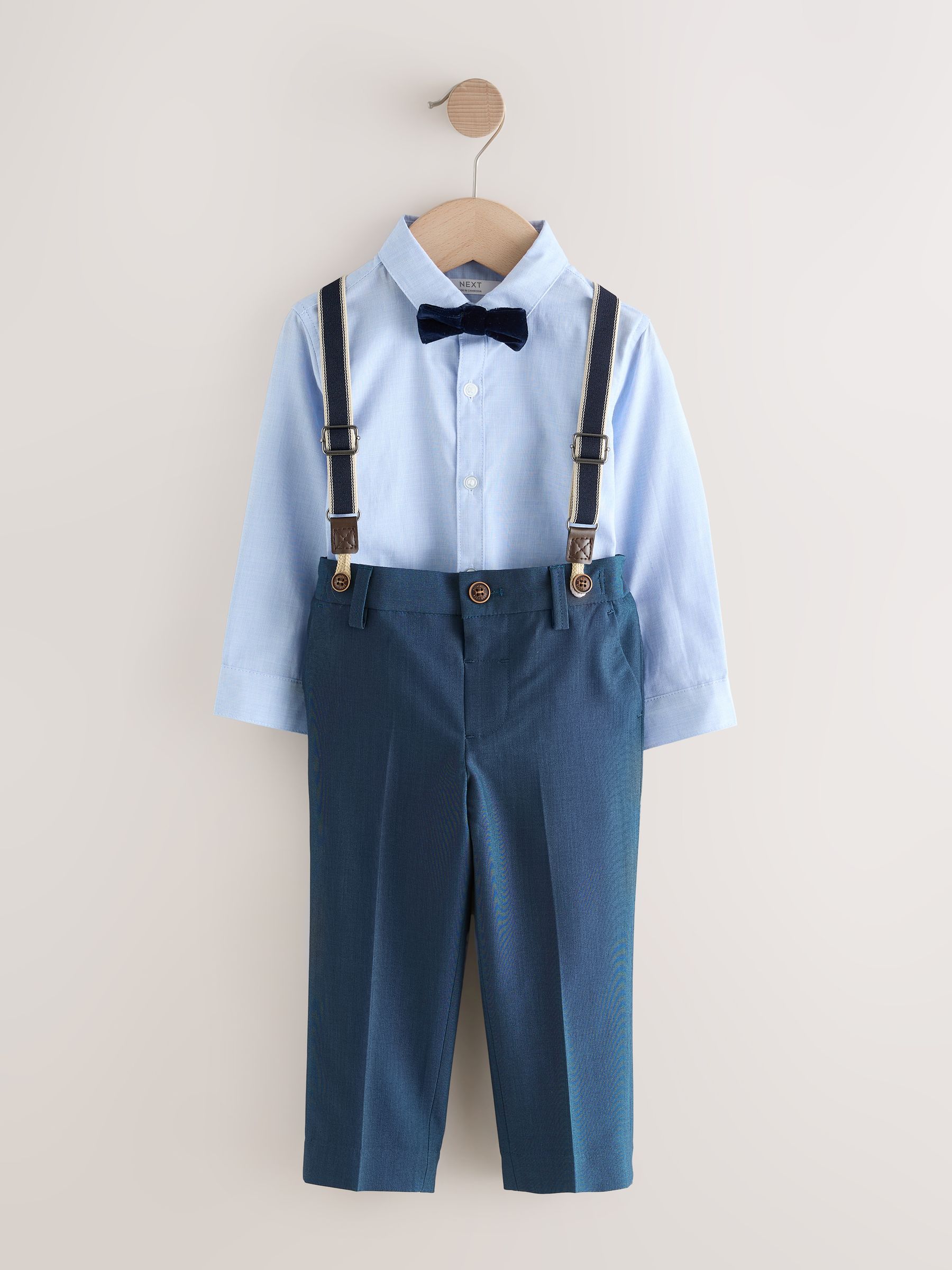 Blauw - Set van overhemd, broek, bretels en vlinderdas (3mnd-9jr)